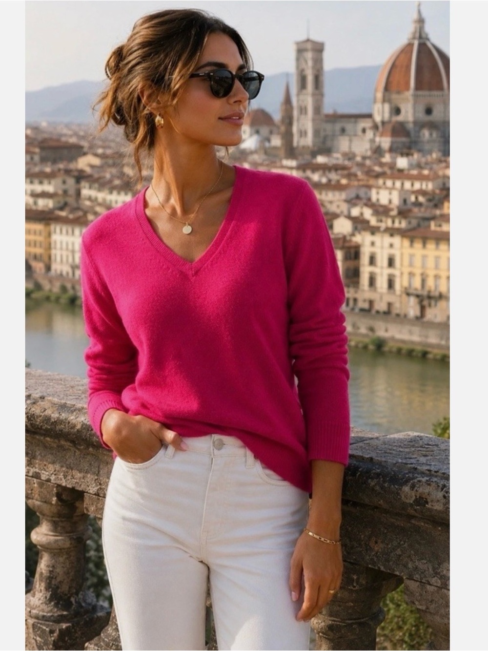 Banana Republic Hot Pink Long sleeve V-Neck 100% Merino Wool Sweater